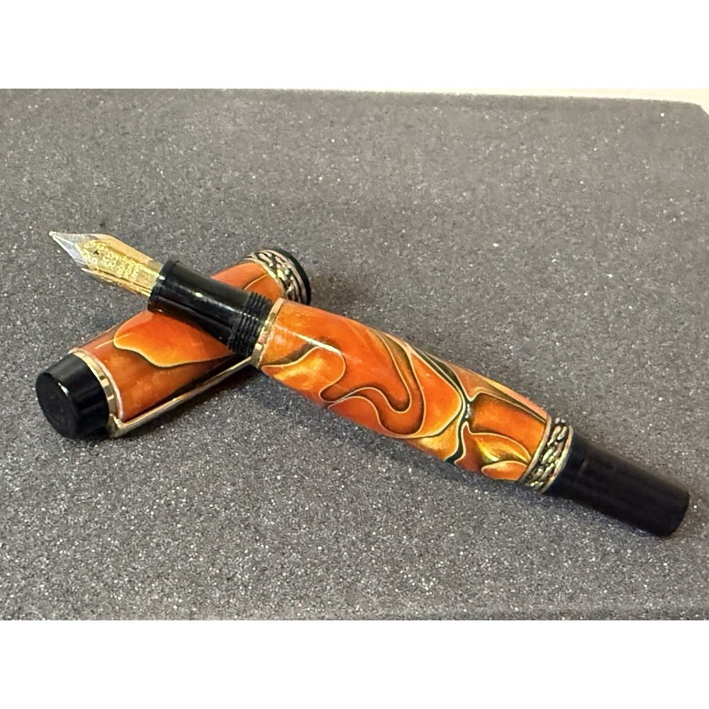 Handcrafted Custom Orange Swirl Acrylic Fountain Pen Iridium Point Germany Nib